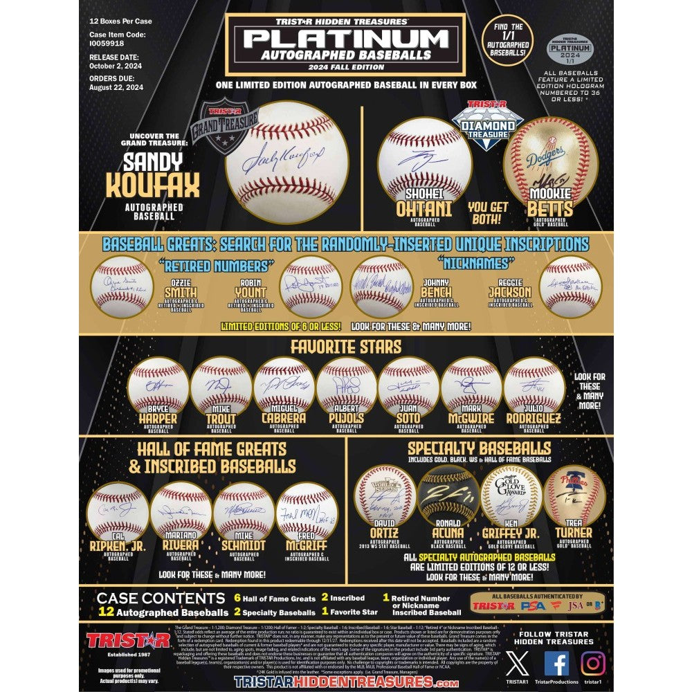 THURSDAY - 2024 Tristar Autographed Baseball Platinum Fall Edition 