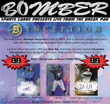 Load image into Gallery viewer, 6:40pm EST THURSDAY - 2021 Bowman Inception Baseball 8 Box Half Case Break - Pick Your Team #11 (NOW A FILLER) - Live 1/13/22
