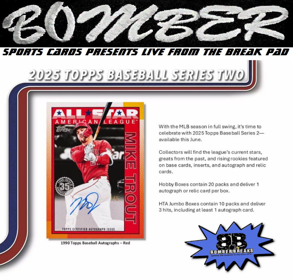5:40pm ET - 🚨(NOW A FILLER) - FRIDAY - 2025 Topps Series 2 Baseball Jumbo 6 Box Case Break - Pick Your Team #12 - Live 6/13/25