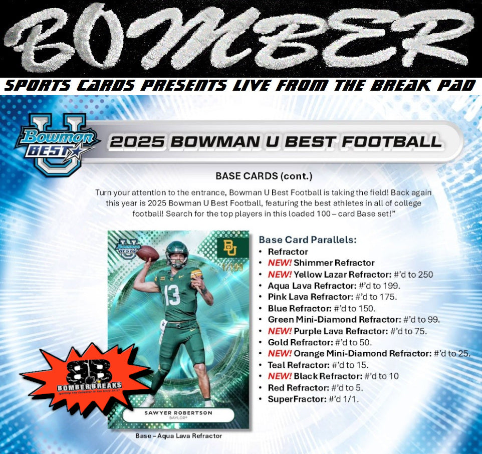 WEDNESDAY - 2025 Bowman University Best Football Hobby 12 Box Case Break - Pick Your Team #1 - Live 12/10/25